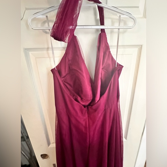 EUC Burgundy Tulle & Inside Lining Formal Dress Top Neck Tie Size 18 W - Picture 5 of 16
